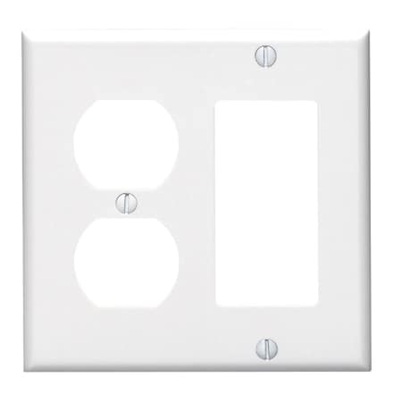 Leviton 2-Gang Smooth Plastic Single Rocker/Duplex Outlet Wall Plate, White 002-80455-00W